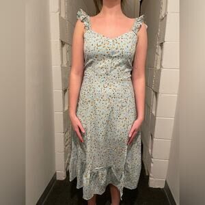 Mittoshop Brand Women's Medium NWT Blue Orange Floral Midi Dress Cottagecore